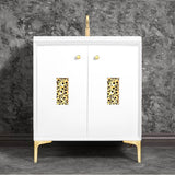 Linkasink - Frame 30'' Wide White Vanity with Satin Brass Coral Grate and Legs - White with Satin Brass Hardware