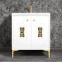 Linkasink - Frame 30'' Wide White Vanity with Polished Brass Deco Grate and Legs - White with Polished Brass Hardware