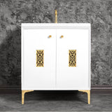 Linkasink - Frame 30'' Wide White Vanity with Polished Brass Filigree Grate and Legs - White with Polished Brass Hardware