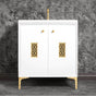 Linkasink - Frame 30'' Wide White Vanity with Polished Brass Filigree Grate and Legs - White with Polished Brass Hardware