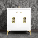 Linkasink - Frame 30'' Wide White Vanity with Satin Brass Filigree Grate and Legs - White with Satin Brass Hardware