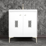 Linkasink - Frame 30'' Wide White Vanity with Satin Nickel Filigree Grate and Legs - White with Satin Nickel Hardware