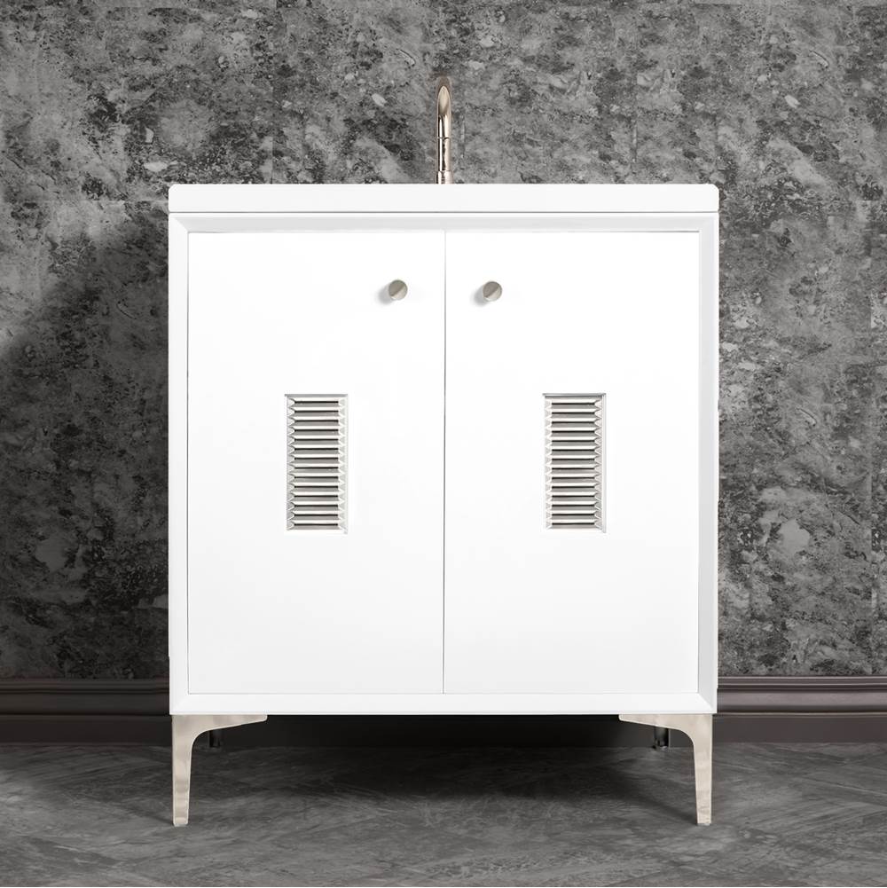 Linkasink - Frame 30'' Wide White Vanity with Polished Nickel Louver Grate and Legs - White with Polished Nickel Hardware