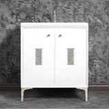 Linkasink - Frame 30'' Wide White Vanity with Polished Nickel Louver Grate and Legs - White with Polished Nickel Hardware
