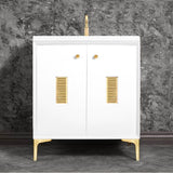 Linkasink - Frame 30'' Wide White Vanity with Satin Brass Louver Grate and Legs - White with Satin Brass Hardware
