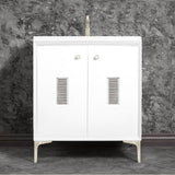 Linkasink - Frame 30'' Wide White Vanity with Satin Nickel Louver Grate and Legs - White with Satin Nickel Hardware