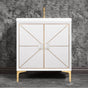 Linkasink - DIVERGENCE with Artisan Glass Hardware 30'' Wide Vanity, White, Polished Brass Hardware, 30'' x 22'' x 33.5'' (without vanity top) - Polished Brass with White Glass