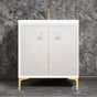 Linkasink - MOTHER OF PEARL with 3'' Artisan Glass Prism Hardware 30'' Wide Vanity, White, Polished Brass Hardware, 30'' x 22'' x 33.5'' (without vanity top) - Polished Brass with White Prism Glass