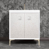 Linkasink - MOTHER OF PEARL with 3'' Artisan Glass Prism Hardware 30'' Wide Vanity, White, Polished Nickel Hardware, 30'' x 22'' x 33.5'' (without vanity top) - Polished Nickel with White Prism Glass