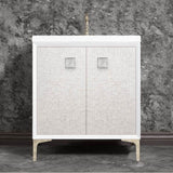 Linkasink - MOTHER OF PEARL with 3'' Artisan Glass Prism Hardware 30'' Wide Vanity, White, Polished Nickel Hardware, 30'' x 22'' x 33.5'' (without vanity top) - Polished Nickel with Ã‰glomisÃ© Prism Glass