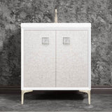 Linkasink - MOTHER OF PEARL with 3'' Artisan Glass Prism Hardware 30'' Wide Vanity, White, Satin Nickel Hardware, 30'' x 22'' x 33.5'' (without vanity top) - Satin Nickel with Ã‰glomisÃ© Prism Glass