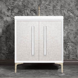 Linkasink - MOTHER OF PEARL with 18'' Artisan Glass Prism Hardware 30'' Wide Vanity, White, Polished Nickel Hardware, 30'' x 22'' x 33.5'' (without vanity top) - Polished Nickel with White Prism Glass