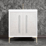 Linkasink - MOTHER OF PEARL with 18'' Artisan Glass Prism Hardware 30'' Wide Vanity, White, Polished Nickel Hardware, 30'' x 22'' x 33.5'' (without vanity top) - Polished Nickel with Ã‰glomisÃ© Prism Glass