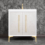 Linkasink - MOTHER OF PEARL with 18'' Artisan Glass Prism Hardware 30'' Wide Vanity, White, Satin Brass Hardware, 30'' x 22'' x 33.5'' (without vanity top) - Satin Brass with Eglomise Prism Glass