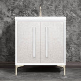Linkasink - MOTHER OF PEARL with 18'' Artisan Glass Prism Hardware 30'' Wide Vanity, White, Satin Nickel Hardware, 30'' x 22'' x 33.5'' (without vanity top) - Satin Nickel with White Prism Glass