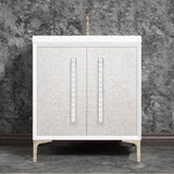 Linkasink - MOTHER OF PEARL with 18'' Artisan Glass Pyramid Hardware 30'' Wide Vanity, White, Polished Nickel Hardware, 30'' x 22'' x 33.5'' (without vanity top) - Polished Nickel with White Pyramid Glass