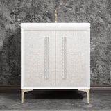 Linkasink - MOTHER OF PEARL with 18'' Artisan Glass Pyramid Hardware 30'' Wide Vanity, White, Polished Nickel Hardware, 30'' x 22'' x 33.5'' (without vanity top) - Polished Nickel with Ã‰glomisÃ© Pyramid Glass