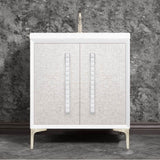 Linkasink - MOTHER OF PEARL with 18'' Artisan Glass Pyramid Hardware 30'' Wide Vanity, White, Satin Nickel Hardware, 30'' x 22'' x 33.5'' (without vanity top) - Satin Nickel with White Pyramid Glass