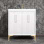 Linkasink - TUXEDO with 8'' Artisan Glass Prism Hardware 30'' Wide Vanity, White, Polished Brass Hardware, 30'' x 22'' x 33.5'' (without vanity top) - Polished Brass with White Prism Glass