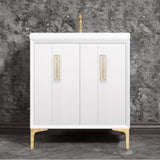 Linkasink - TUXEDO with 8'' Artisan Glass Prism Hardware 30'' Wide Vanity, White, Polished Brass Hardware, 30'' x 22'' x 33.5'' (without vanity top) - Polished Brass with Eglomise Prism Glass