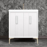 Linkasink - TUXEDO with 8'' Artisan Glass Prism Hardware 30'' Wide Vanity, White, Polished Nickel Hardware, 30'' x 22'' x 33.5'' (without vanity top) - Polished Nickel with White Prism Glass