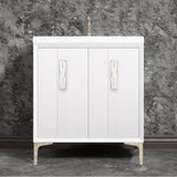 Linkasink - TUXEDO with 8'' Artisan Glass Prism Hardware 30'' Wide Vanity, White, Polished Nickel Hardware, 30'' x 22'' x 33.5'' (without vanity top) - Polished Nickel with White Tiger Prism Glass