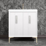 Linkasink - TUXEDO with 8'' Artisan Glass Prism Hardware 30'' Wide Vanity, White, Polished Nickel Hardware, 30'' x 22'' x 33.5'' (without vanity top) - Polished Nickel with Ã‰glomisÃ© Prism Glass