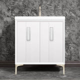 Linkasink - TUXEDO with 8'' Artisan Glass Prism Hardware 30'' Wide Vanity, White, Satin Nickel Hardware, 30'' x 22'' x 33.5'' (without vanity top) - Satin Nickel with White Prism Glass