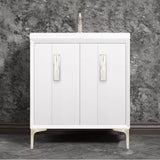Linkasink - TUXEDO with 8'' Artisan Glass Prism Hardware 30'' Wide Vanity, White, Satin Nickel Hardware, 30'' x 22'' x 33.5'' (without vanity top) - Satin Nickel with White Tiger Prism Glass