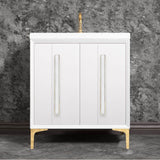 Linkasink - TUXEDO with 18'' Artisan Glass Prism Hardware 30'' Wide Vanity, White, Polished Brass Hardware, 30'' x 22'' x 33.5'' (without vanity top) - Polished Brass with White Prism Glass