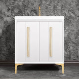Linkasink - TUXEDO with 18'' Artisan Glass Prism Hardware 30'' Wide Vanity, White, Polished Brass Hardware, 30'' x 22'' x 33.5'' (without vanity top) - Polished Brass with Eglomise Prism Glass