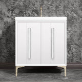 Linkasink - TUXEDO with 18'' Artisan Glass Prism Hardware 30'' Wide Vanity, White, Polished Nickel Hardware, 30'' x 22'' x 33.5'' (without vanity top) - Polished Nickel with White Prism Glass