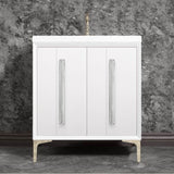Linkasink - TUXEDO with 18'' Artisan Glass Prism Hardware 30'' Wide Vanity, White, Polished Nickel Hardware, 30'' x 22'' x 33.5'' (without vanity top) - Polished Nickel with Ã‰glomisÃ© Prism Glass