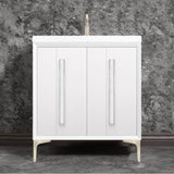 Linkasink - TUXEDO with 18'' Artisan Glass Prism Hardware 30'' Wide Vanity, White, Satin Nickel Hardware, 30'' x 22'' x 33.5'' (without vanity top) - Satin Nickel with White Prism Glass
