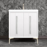 Linkasink - TUXEDO with 18'' Artisan Glass Prism Hardware 30'' Wide Vanity, White, Satin Nickel Hardware, 30'' x 22'' x 33.5'' (without vanity top) - Satin Nickel with Ã‰glomisÃ© Prism Glass