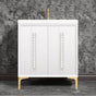 Linkasink - TUXEDO with 18'' Artisan Glass Pyramid Hardware 30'' Wide Vanity, White, Polished Brass Hardware, 30'' x 22'' x 33.5'' (without vanity top) - Polished Brass with White Pyramid Glass