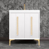 Linkasink - TUXEDO with 18'' Artisan Glass Pyramid Hardware 30'' Wide Vanity, White, Polished Brass Hardware, 30'' x 22'' x 33.5'' (without vanity top) - Polished Brass with Ã‰glomisÃ© Pyramid Glass