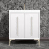 Linkasink - TUXEDO with 18'' Artisan Glass Pyramid Hardware 30'' Wide Vanity, White, Polished Nickel Hardware, 30'' x 22'' x 33.5'' (without vanity top) - Polished Nickel with Ã‰glomisÃ© Pyramid Glass