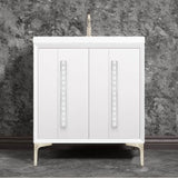 Linkasink - TUXEDO with 18'' Artisan Glass Pyramid Hardware 30'' Wide Vanity, White, Satin Nickel Hardware, 30'' x 22'' x 33.5'' (without vanity top) - Satin Nickel with White Pyramid Glass