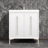 Linkasink - TUXEDO with 18'' Artisan Glass Pyramid Hardware 30'' Wide Vanity, White, Satin Nickel Hardware, 30'' x 22'' x 33.5'' (without vanity top) - Satin Nickel with Eglomise Pyramid Glass