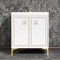 Linkasink - LINEA with 3'' Artisan Glass Prism Hardware 30'' Wide Vanity, White, Polished Brass Hardware, 30'' x 22'' x 33.5'' (without vanity top) - Polished Brass with White Prism Glass