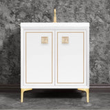 Linkasink - LINEA with 3'' Artisan Glass Prism Hardware 30'' Wide Vanity, White, Satin Brass Hardware, 30'' x 22'' x 33.5'' (without vanity top) - Satin Brass with Eglomise Prism Glass