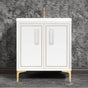 Linkasink - LINEA with 8'' Artisan Glass Prism Hardware 30'' Wide Vanity, White, Polished Brass Hardware, 30'' x 22'' x 33.5'' (without vanity top) - Polished Brass with White Prism Glass