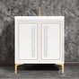 Linkasink - LINEA with 18'' Artisan Glass Prism Hardware 30'' Wide Vanity, White, Polished Brass Hardware, 30'' x 22'' x 33.5'' (without vanity top) - Polished Brass with White Prism Glass