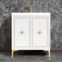 Linkasink - Linea with 3'' Polished Brass Star Hardware, 30'' Wide Vanity, White, 30'' x 22'' x 33.5'' (without vanity top) - Polished Brass