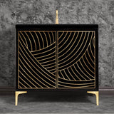 Linkasink - Lateen 36'' Wide Black Vanity with Hand Applied Metal Leaf and Satin Brass Hardware, 36'' x 22'' x 33.5'' (without vanity top) - Black with Satin Brass Hardware