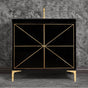 Linkasink - Divergence 36'' Wide Black Vanity with Hand Applied Metal Leaf and Polished Brass Hardware, 36'' x 22'' x 33.5'' (without vanity top) - Black with Polished Brass Hardware