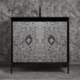 Linkasink - Mother of Pearl 36'' Wide Black Vanity with Satin Black Arabesque Pull and Hardware, 36'' x 22'' x 33.5'' (without vanity top) - Black with Black Hardware