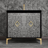 Linkasink - Mother of Pearl 36'' Wide Black Vanity with Polished Brass Arabesque Pull and Hardware, 36'' x 22'' x 33.5'' (without vanity top) - Black with Polished Brass Hardware