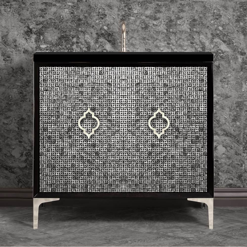 Linkasink - Mother of Pearl 36'' Wide Black Vanity with Polished Nickel Arabesque Pull and Hardware, 36'' x 22'' x 33.5'' (without vanity top) - Black with Polished Nickel Hardware